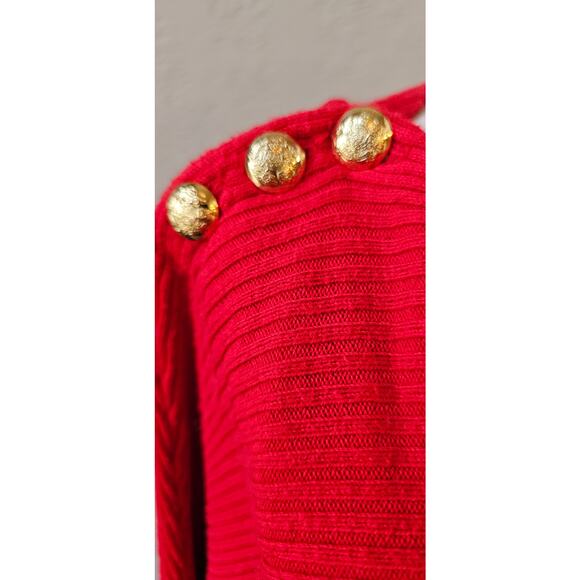 Ralph Lauren Dolman Sweater Boat Neck Rib Knit Button Shoulder Red Womens Large - Picture 2 of 8
